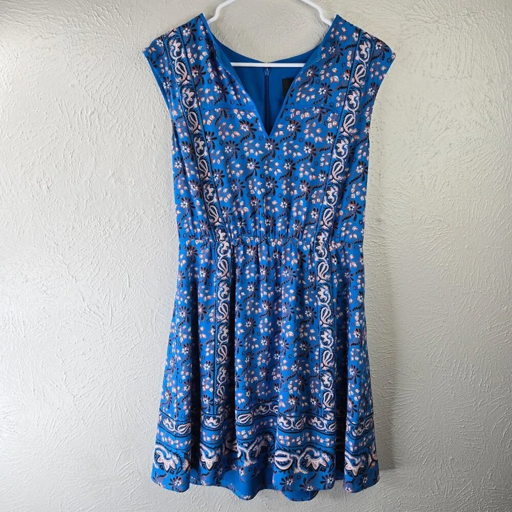 J. Crew Dress Sz 8 Silk Blue Floral Babydoll Boho Cottage Knee Length Sleeveless - Picture 2 of 13